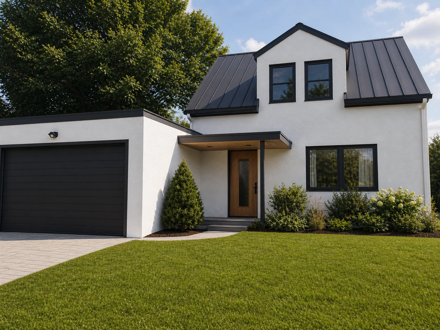 Suburban house renovation AI exterior render generated from an existing phone photo of the property