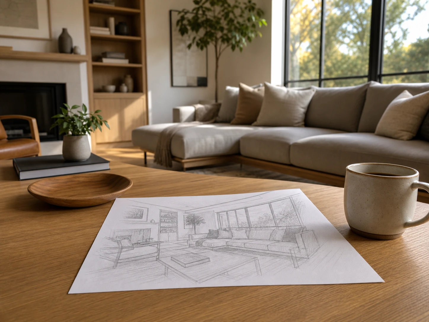 Interior sketch transformation to photorealistic 3D visualization using sketch to render AI architecture tool