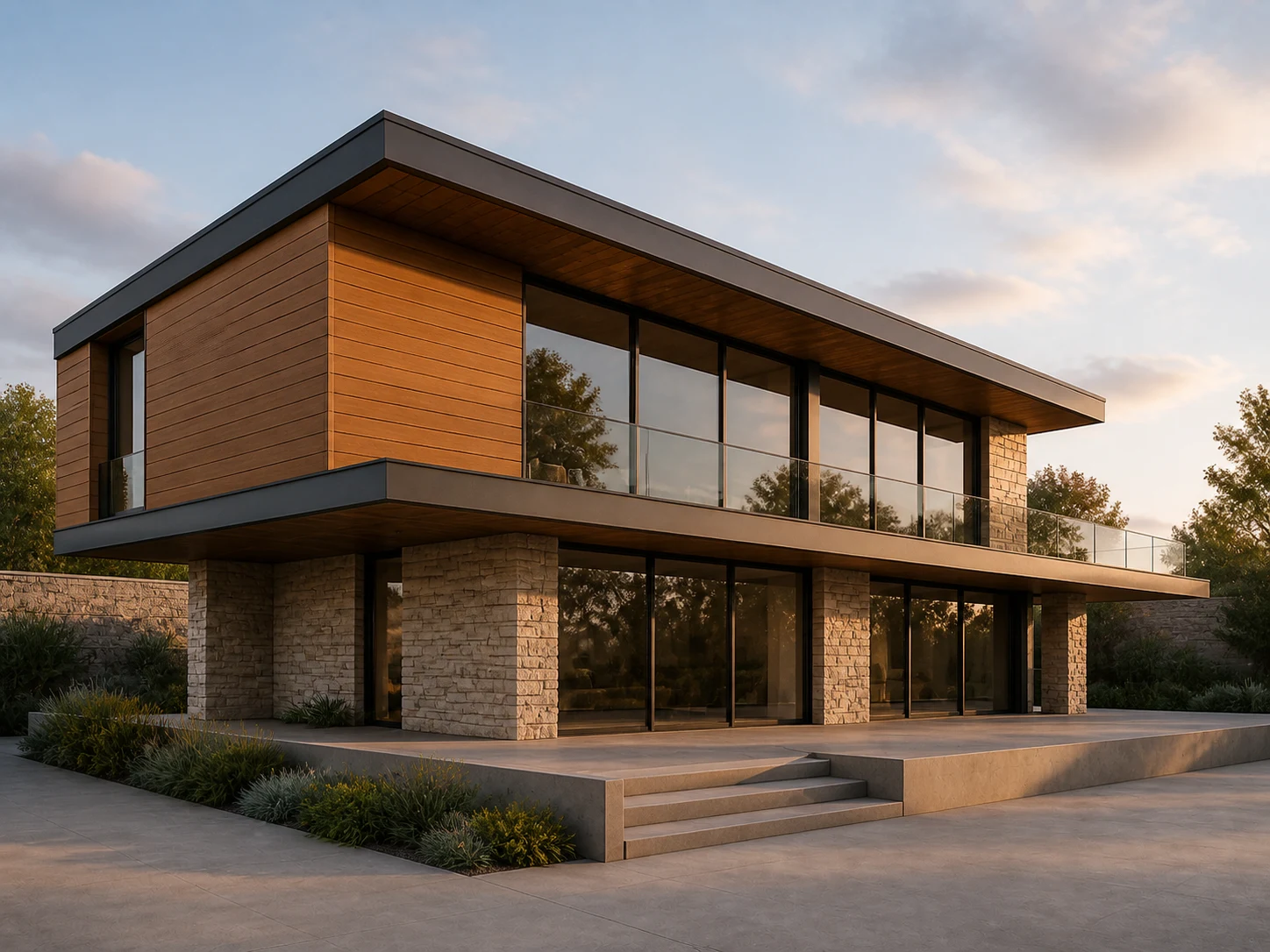 Modern villa restyled with mid-century modern timber and stone detailing
