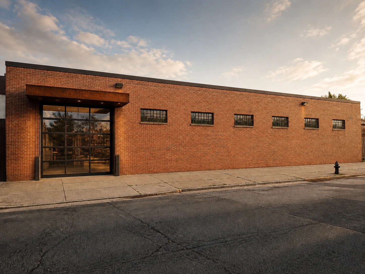 Warehouse restyled with industrial loft exposed brick and steel window detailing